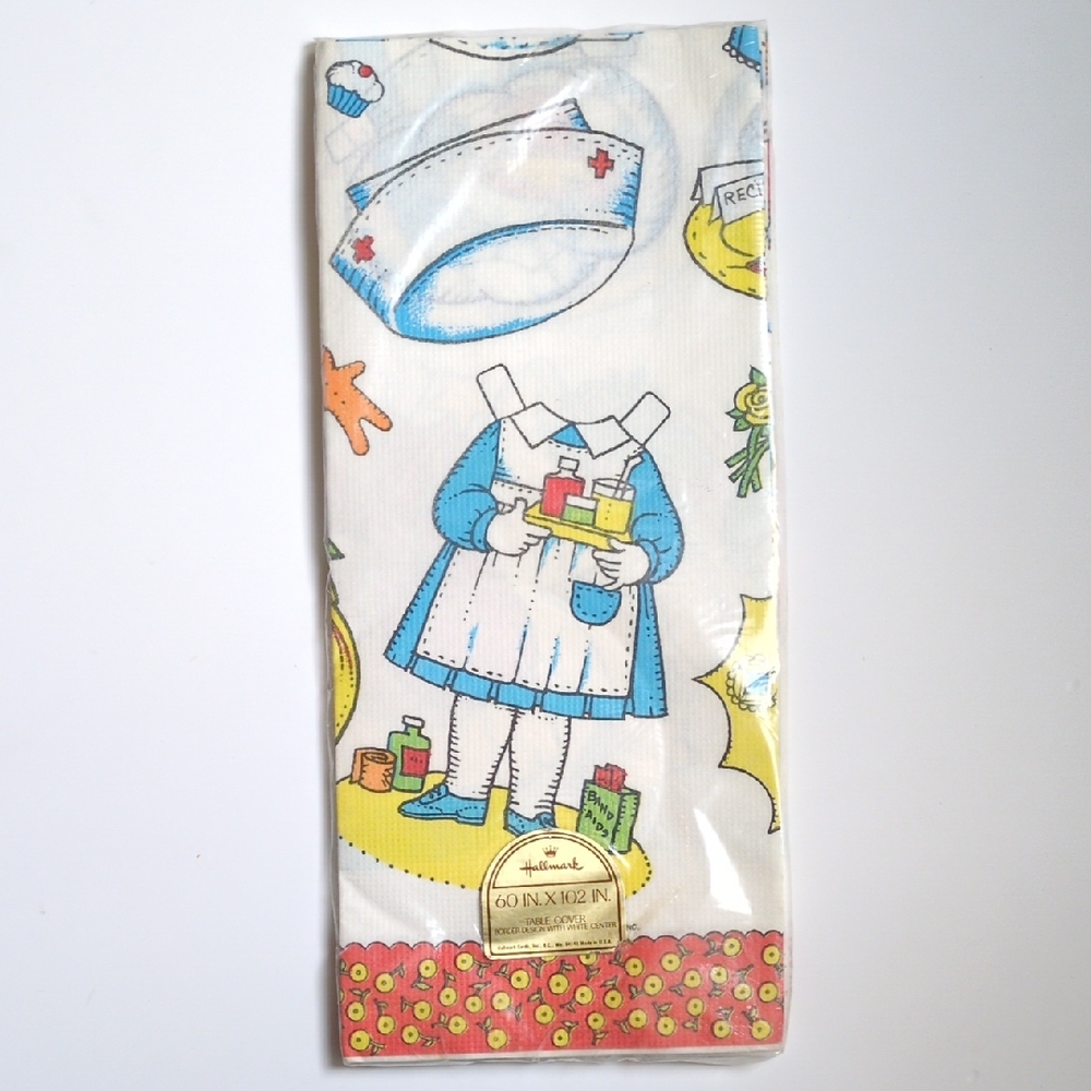Vintage 70s Hallmark Paper Doll Birthday Party Tablecloth Joan Walsh Angulnd